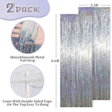 2 Pack Laser Silver Tinsel Foil Fringe Curtains, Silver Party Decorations, Metallic Tinsel Party Streamers Backdrop For New Years Birthday Halloween Wedding Party Decorations