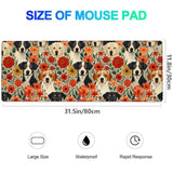 Cute Dog With Floral Gaming Mouse Pad, Extended Lovely Puppy Face Desk Mat Computer Laptop Mousepad, Robust Stitched Edges, 31.5"×11.8" Large Office Keyboard Mouse Pads For Home Desktop Decor