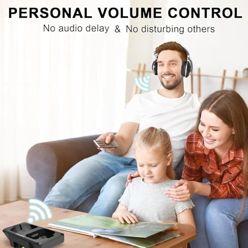 Optical Wireless Headphones for TV Watching, Over-Ear Headphones for Seniors with Charging Dock and Volume Control, Plug and Play, Black