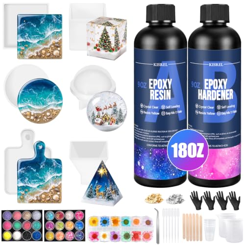 Epoxy Resin Kit For Beginners, Resin Kit With Molds, 18Oz Epoxy Kit With Dried Flowers, Measuring Cups And Resina Supplies