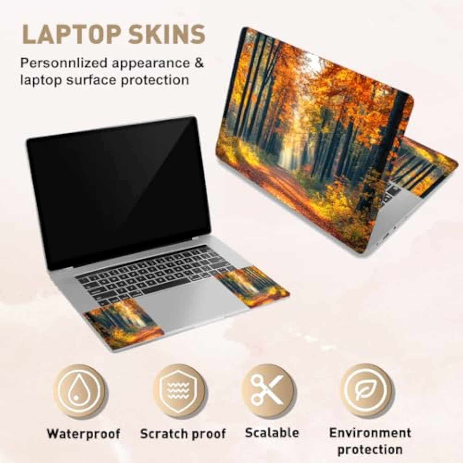 Lifelike Forest Pattern Laptop Skin Stickers Cutable Universal Size Fits 12" 13" 13.3" 14" 15 Inch Laptop Creative Removable Waterproof Notebook Art Decals Pc Protector Cover Sticker