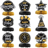 9 Pcs Black New Year 2026 Honeycomb Table Centerpieces