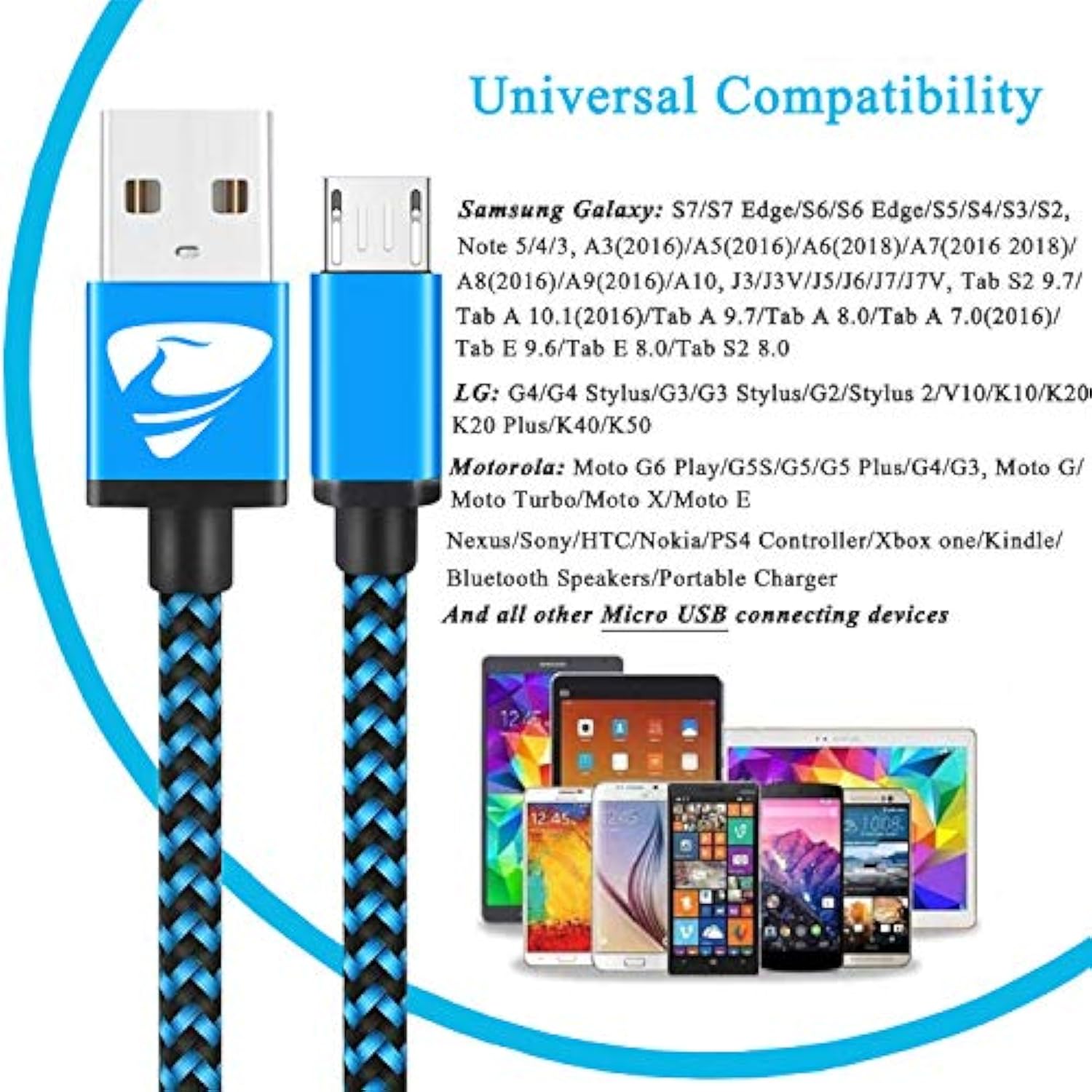 Micro Usb Cable Fast Android Cord Charger Cable 4Pack [2Ft, 3Ft, 5Ft, 6Ft] Cable Charging Cord For Samsung Galaxy S7 Edge S6 S5 J3 J3V J5 J7 J7V Note 5, Lg K40 K22 K20, Kindle, Tablet, Ps4