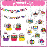 27 Pcs 80S 90S Party Decorations 1980S 1990S Hip Hop Banner Hanging Swirls Ceiling Honeycomb Decoration For Back To The 1980S 1990S Throwback Birthday Neon Party Decor Supplies(80S)