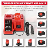 Replacement For Milwaukee Electric Tools Corp 48-59-1810 Vehicle Or M-12 M-18 Car Charger,For Milwaukee 48-11-2420 48-11-1815 48-11-1840 48-11-1841 48-11-1850 12V 18V Xc Lithium-Ion Battery