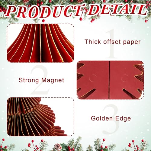 12 Pcs Neutral Christmas Trees Honeycomb Paper Tree Centerpiece with Magnetic Closing 5.9-13.78 Inch Xmas 3D Glitter Honeycomb Ornaments Table Home Centerpiece for Party Decor(Red Style)