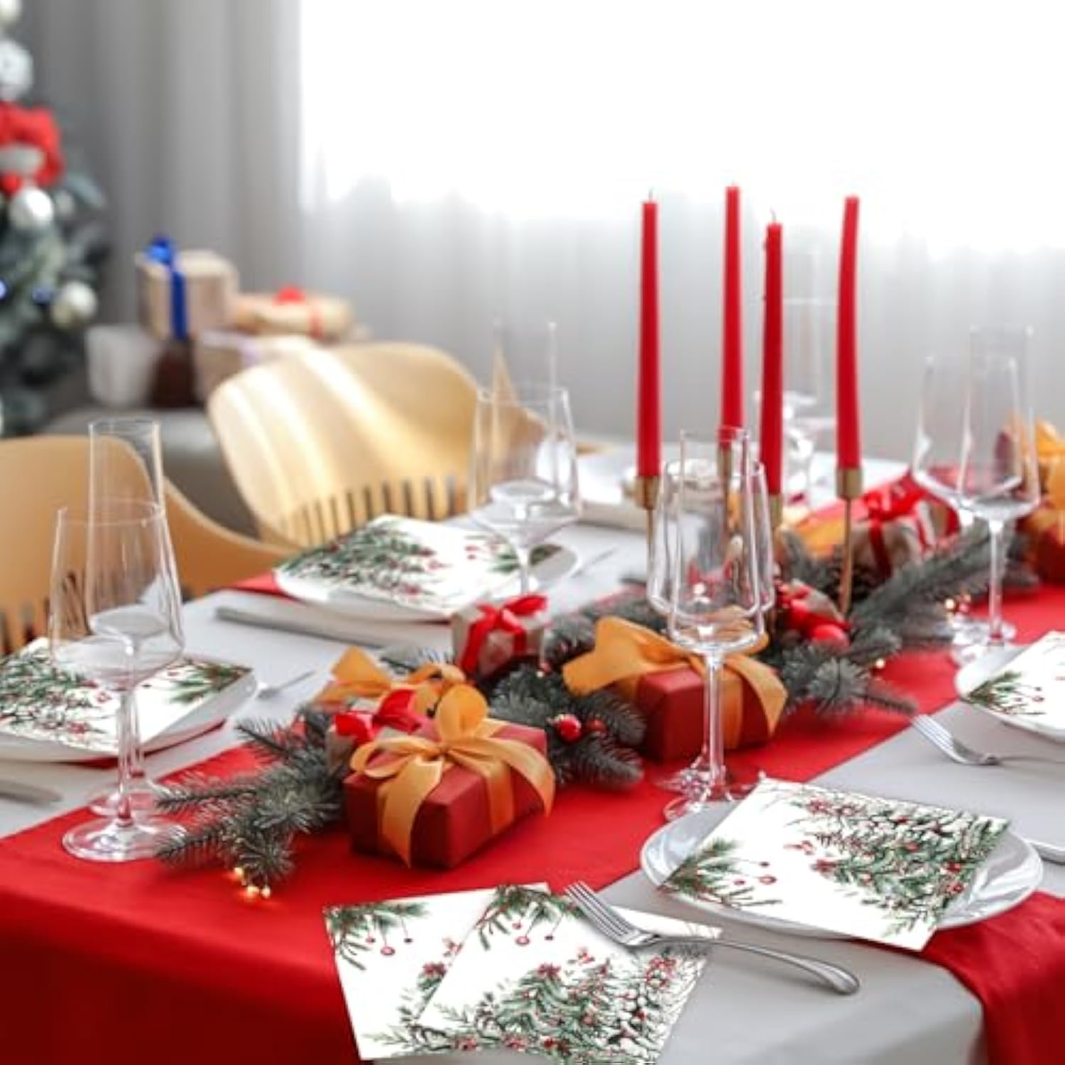 50 Pack Christmas Cocktail Beverage Napkins Disposable Paper Decorative Decorative Table Napkin For New Year Winter Dinner Merry Christmas Holiday Xmas Party Supplies