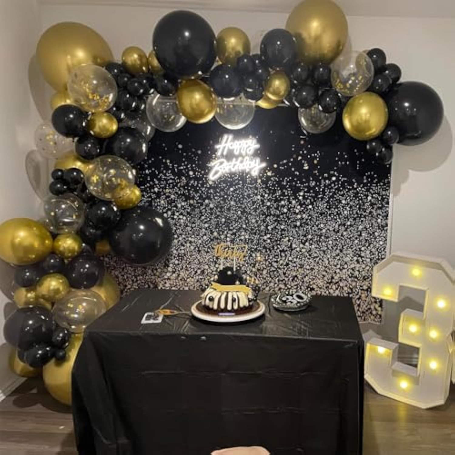 60pk Black Gold Balloons – Metallic & Confetti Latex for Party Decorations