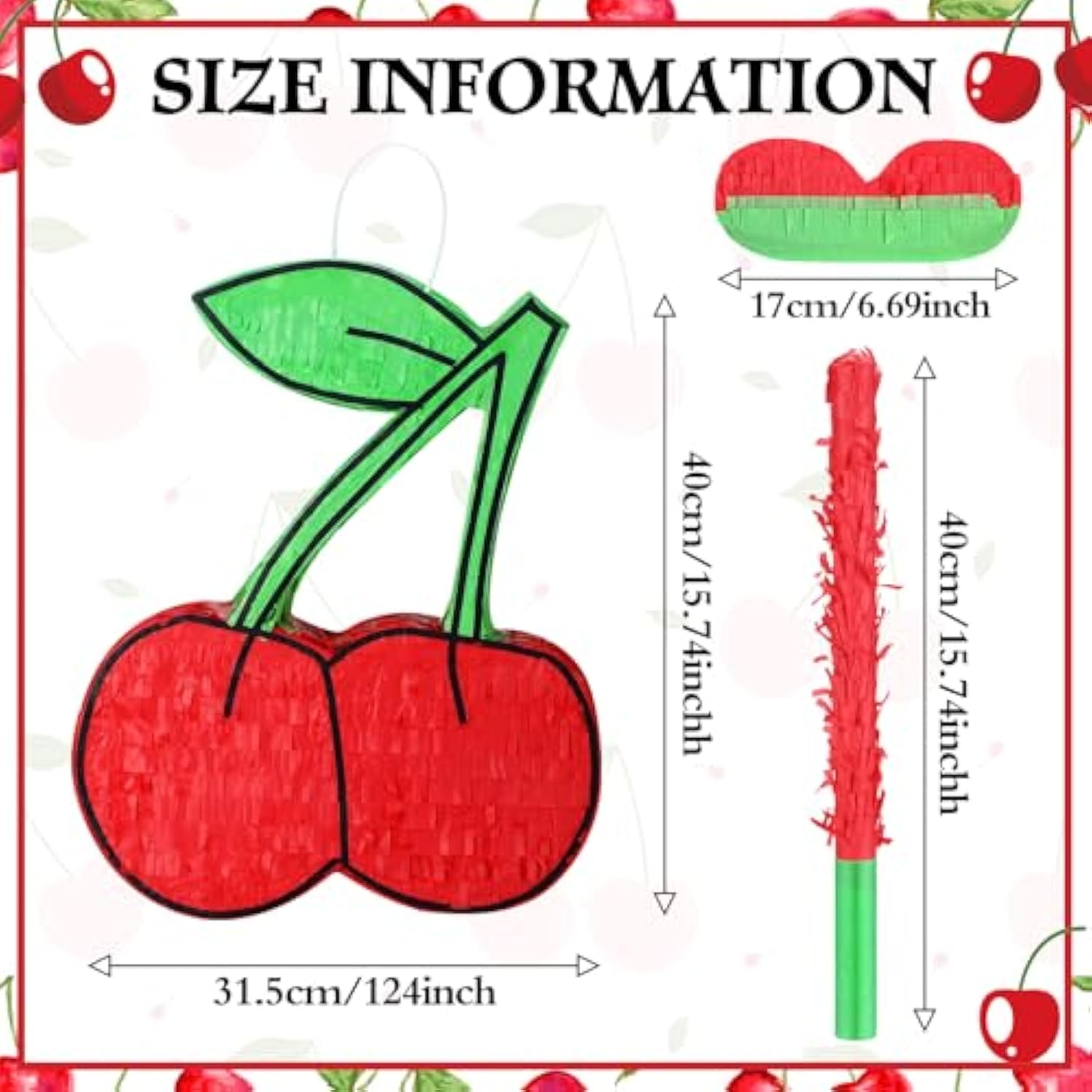 Set Of 3 Coquette Cherry Piñata Red Piñata Party Game Set She'S The Cherry On Top Birthday Decorations With Stick Mask For Coquette Birthday Baby Shower Party Game Supplies Decoration