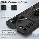 Samsung Galaxy S22 Case with Stand & Camera Cover Black, Protective Phone Case with 360° Foldable Kickstand, Wireless Charging Compatible, Shock Absorption and Drop Protection