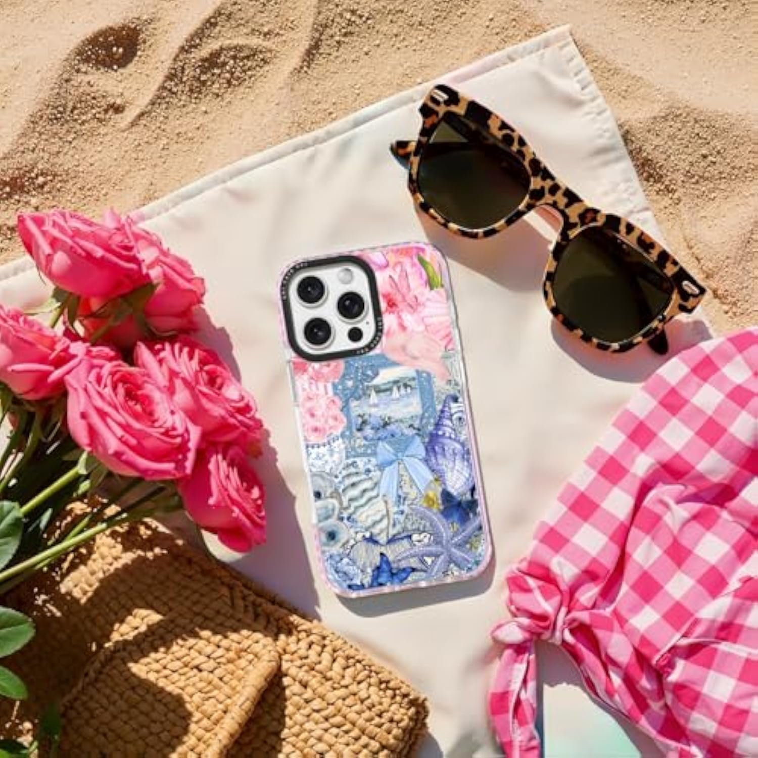 For Iphone 15 Case, Coastal Vintage Collage Pattern, Military-Grade Drop Protection, Vintage Seaside Soft Slim Tpu Protective Cover With Camera Protection For Girls