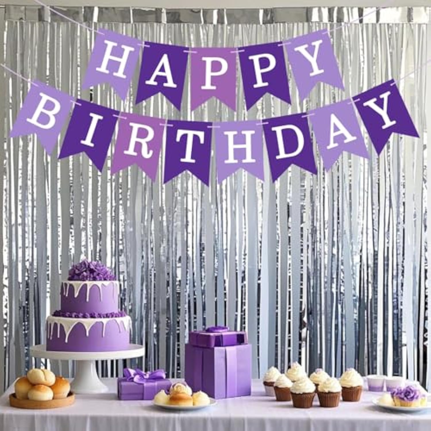 Happy Birthday Banner Light Purple Wall Door Garland with Personalized Letters