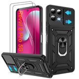 T-Mobile REVVL 8 Pro Phone Case with 2 HD Screen Protectors, Heavy Duty Shockproof 360° Rotation Metal Kickstand Military Grade Protective Case for Revvl 8 Pro 5G Black