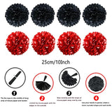 Party Decorations, 41 Pcs Black And Red Papar Fans Pompoms Garlands String Tissue Paper Tassel For Graduation Bridal Baby Shower Wedding Boy Girl Birthday Party