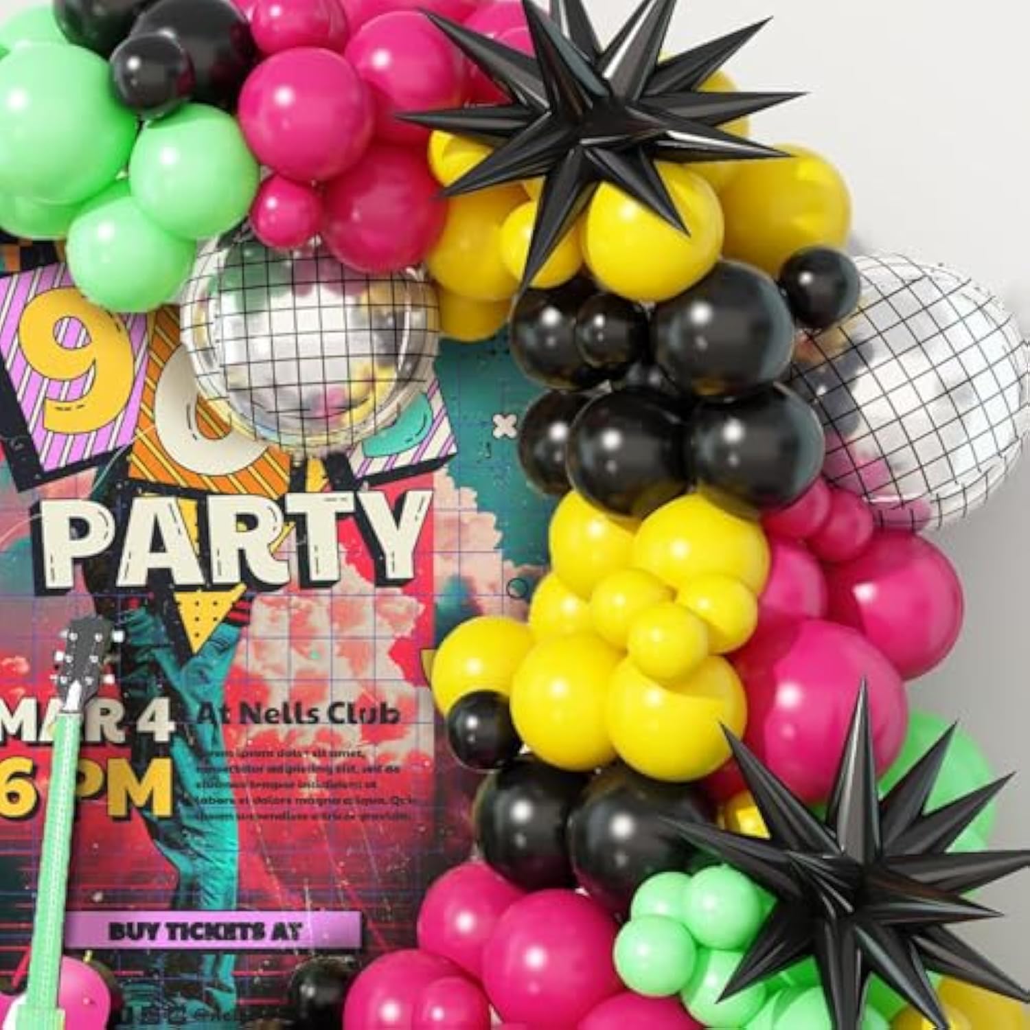 80S 90S Party Decorations, Disco Balloon Arch Kit 80S 90S Theme Party Decorations, 80S 90S Balloon Arch Include Rose Red Black Yellow Green Latex Balloons Disco Foil Balloons For 80S 90S Party Decor