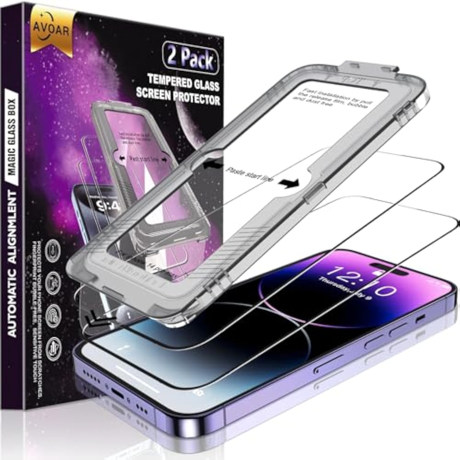 2 Pack iPhone 14 Pro 6.1 Inch Screen Protector 9H Tempered Glass Bubble-Free