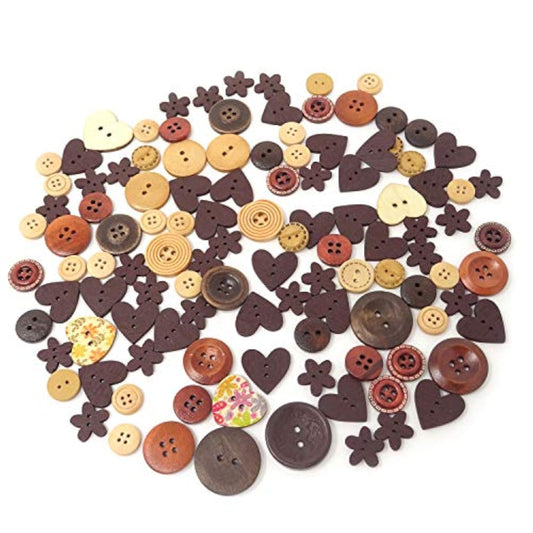 40G Assorted Shapes Coffee Colors Button Wooden Button Craft Sewing Bu