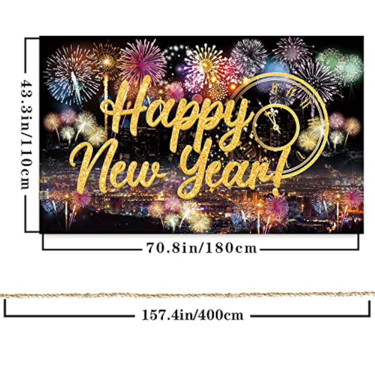 Happy New Year Fabric Backdrop Fireworks Party Photo Booth Banner