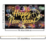 Happy New Year Fabric Backdrop Fireworks Party Photo Booth Banner