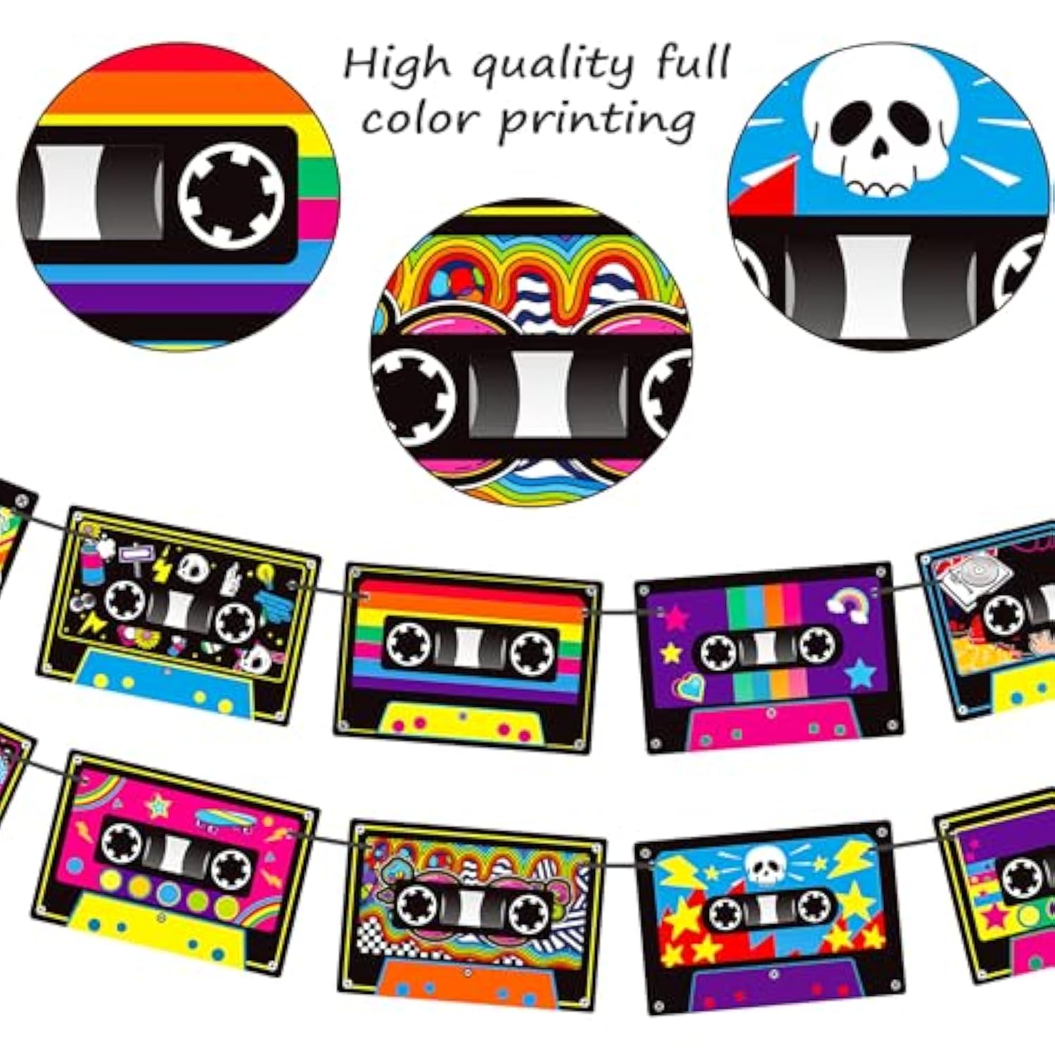 4 Pcs Cassette Tape Banners Retro Radio & Boom Box for 70s-90s Music Party Decor