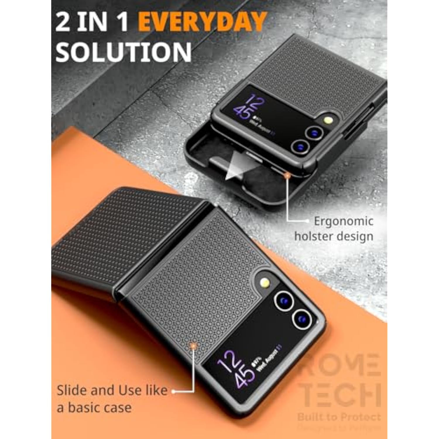 Designed For Samsung Galaxy Z Flip 3 Case With Belt Clip Holster - Kickstand Cover Phone Case - Black