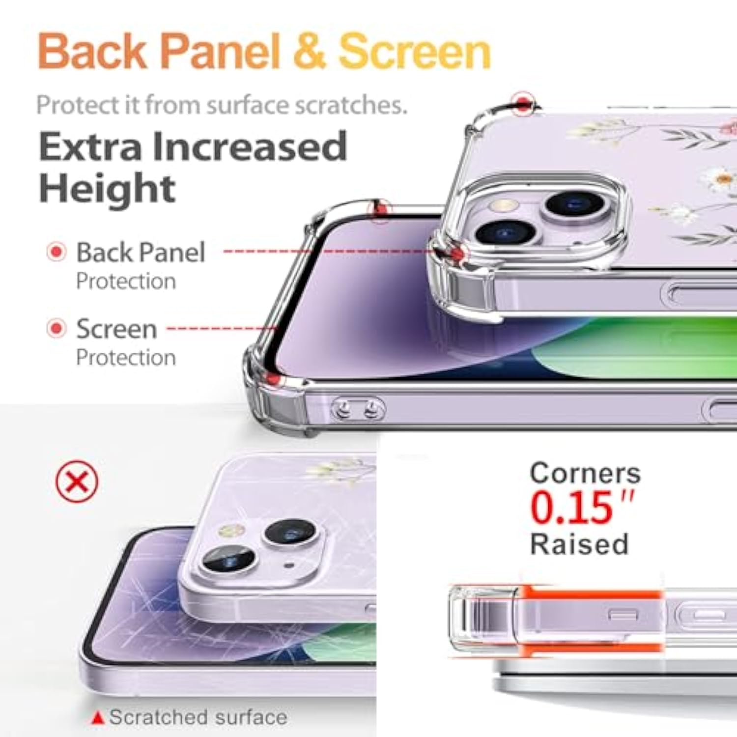 Compatible With Iphone 14 Case With Screen Protector, Flower Pattern Design, Floral Clear Women Phone Case Shockproof Protective Soft Bumper Cover 6.1 Inch 2022(Blooming Flowerets)