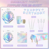 Summer Mermaid Party Supplies For Girls Baby Shower Birthday Party Under The Sea Themed Decor Iridescent Shell Plates Napkins Cups Knives Forks Tablecloths Banners Serves 20 Guests 122Pcs