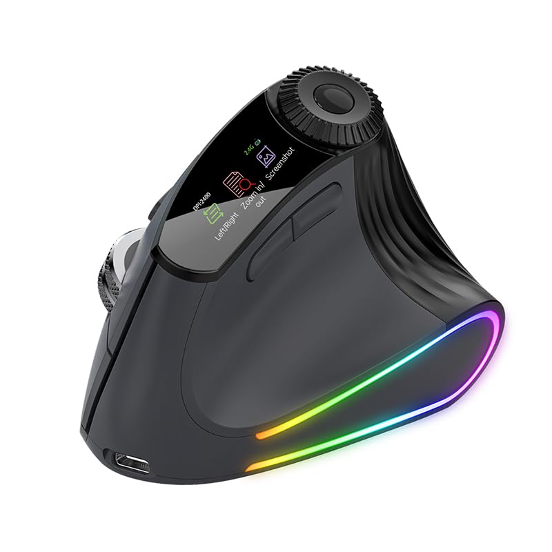 Ergonomic Vertical Mouse Wireless, Rechargeable Bluetooth Ultra-Fast Scrolling 4800 Dpi Ergo Mouse, 2.4G Quiet Clicks 6 Buttons Rgb Optical Mice, 3 Multi-Device Connectivity For Mac, Laptop