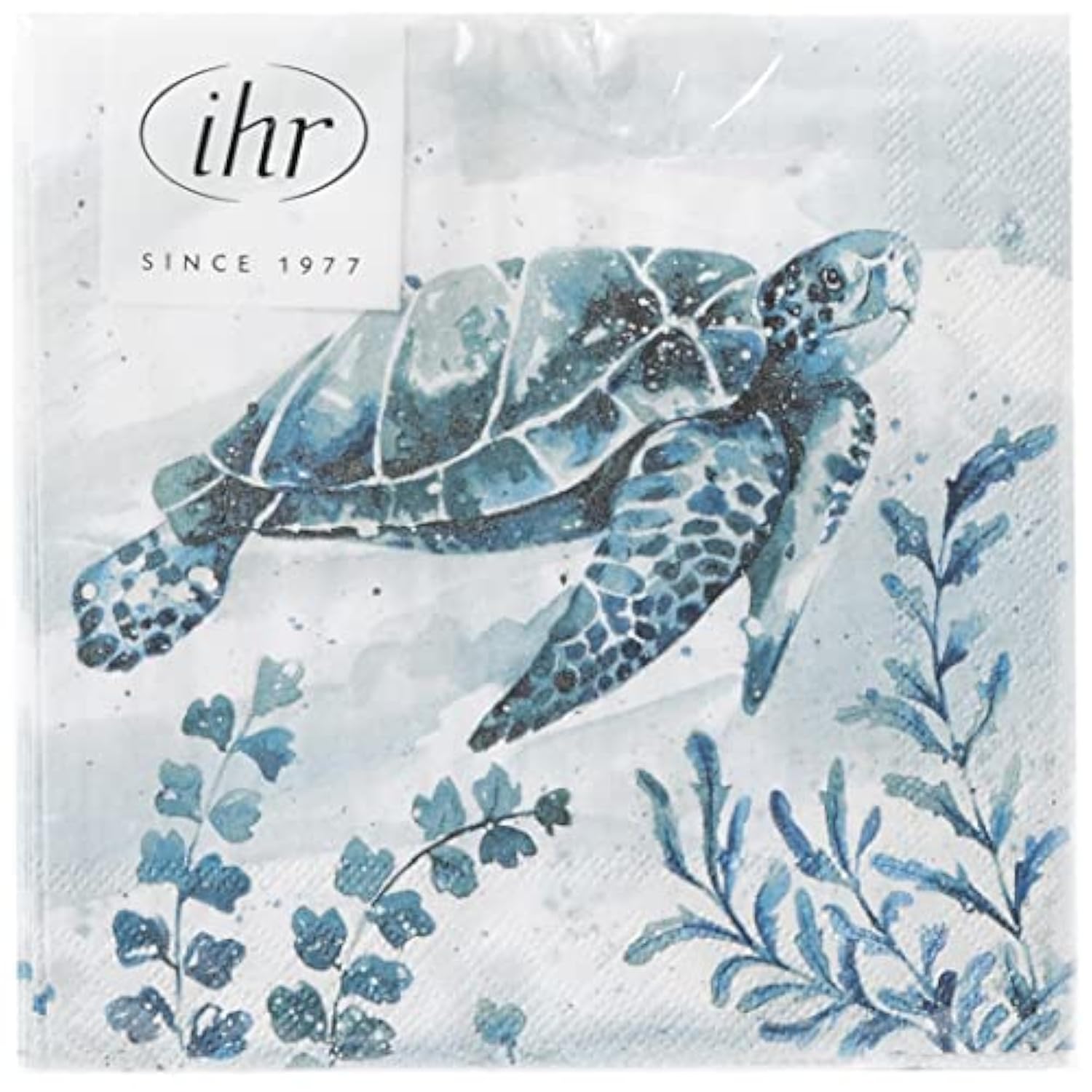 Boston International - C871200 Boston International IHR 3-Ply 20-Count Cocktail Beverage Paper Napkins, 5 x 5-Inches, Aquaworld Waterturtle