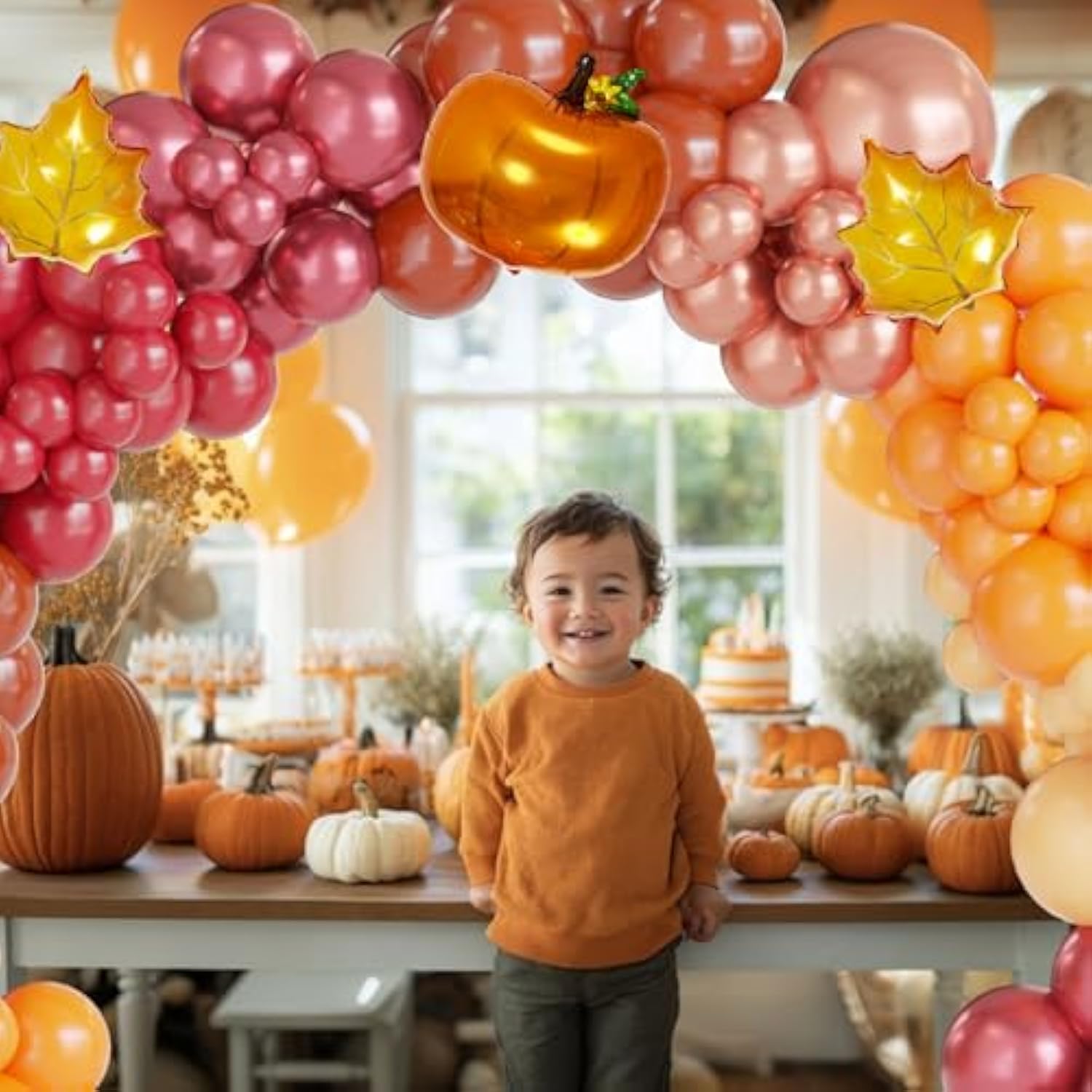 Fall Balloon Arch Kit Terracotta Autumn Colors with Pumpkins Maple Leaves for Party