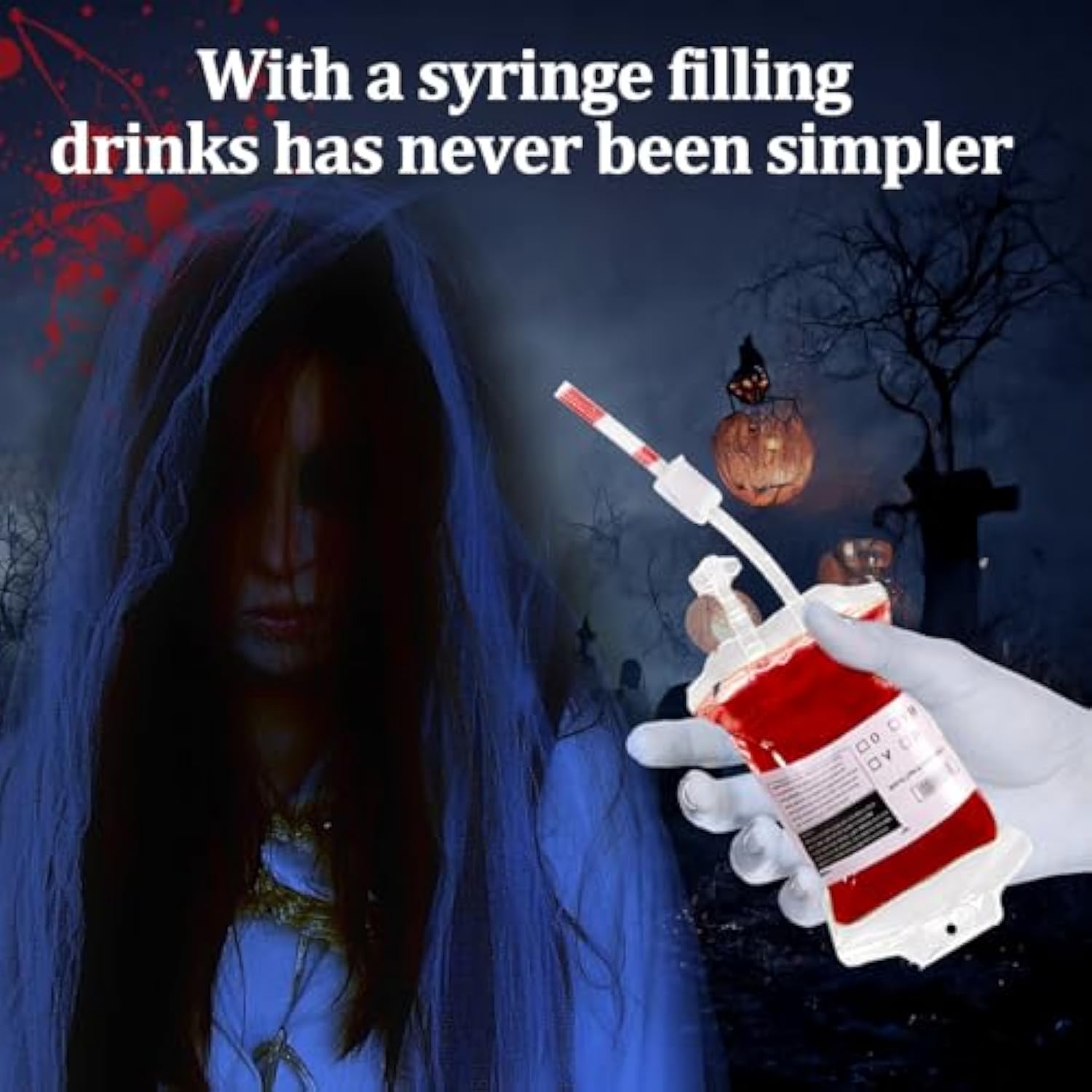 12 Pack Halloween Blood Bag Drink Containers, Reusable Iv Blood Bags Pouches For Vampire Cosplay, Nurse, Medical, Horror Party Decorations, Doctor Nursing/Rn Graduation, 12 Fl. Oz. Each + 2 Syringes