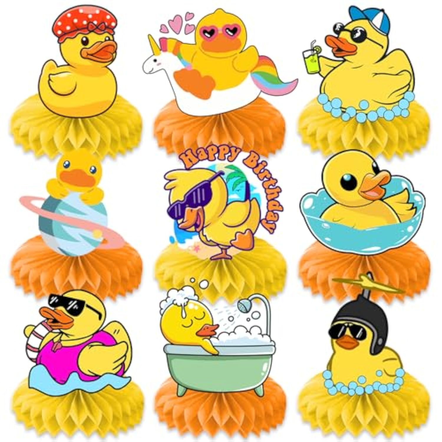 9Pcs Rubber Duck Honeycomb Centerpieces Themed Birthday Party Decorations Yellow Duck Animals Centerpiece Table Decoration Party Favors Decor Supplies Gifts For Boys Girls Men Women