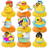 9Pcs Rubber Duck Honeycomb Centerpieces Themed Birthday Party Decorations Yellow Duck Animals Centerpiece Table Decoration Party Favors Decor Supplies Gifts For Boys Girls Men Women