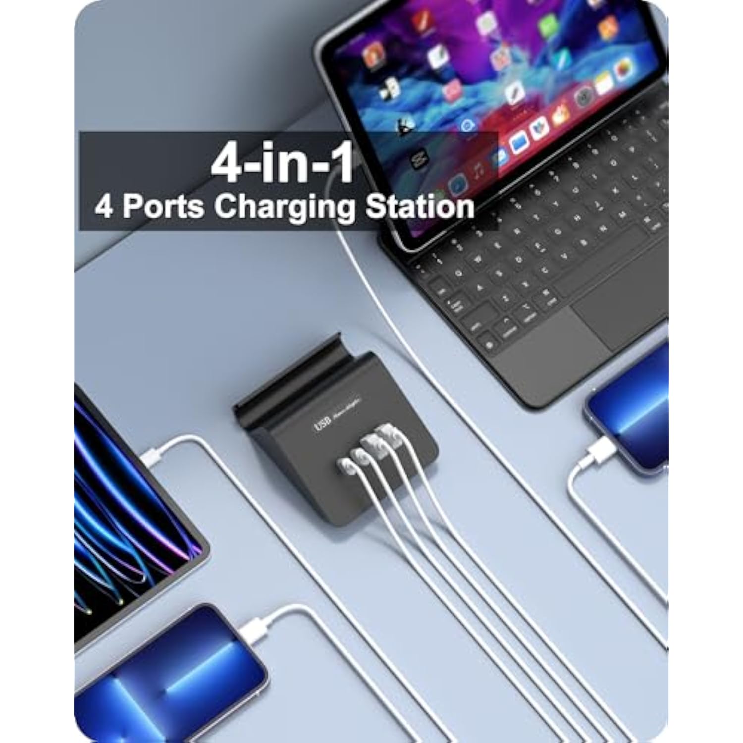 Multiple Usb Charger Station With Usb C Charging Station For Multiple Devices, Usb C Charger For Iphone 15/Pro/Pro Max/Samsung Galaxy, Google Pixel,Htc(Grey-25W)