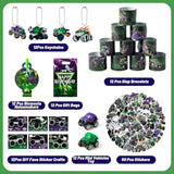 Green Purple Monster Truck Party Favor - 122Pcs Monster Truck Slap Bracelets Sticker Blowouts Noisemaker Mini Vehicles Car Toy Keychain Waith Gift Bag For Kids Birthday Party Goodie Bag Supply