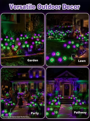 6 Pack 36 LED Solar Halloween Decorations Eyeball Lights Purple and Green