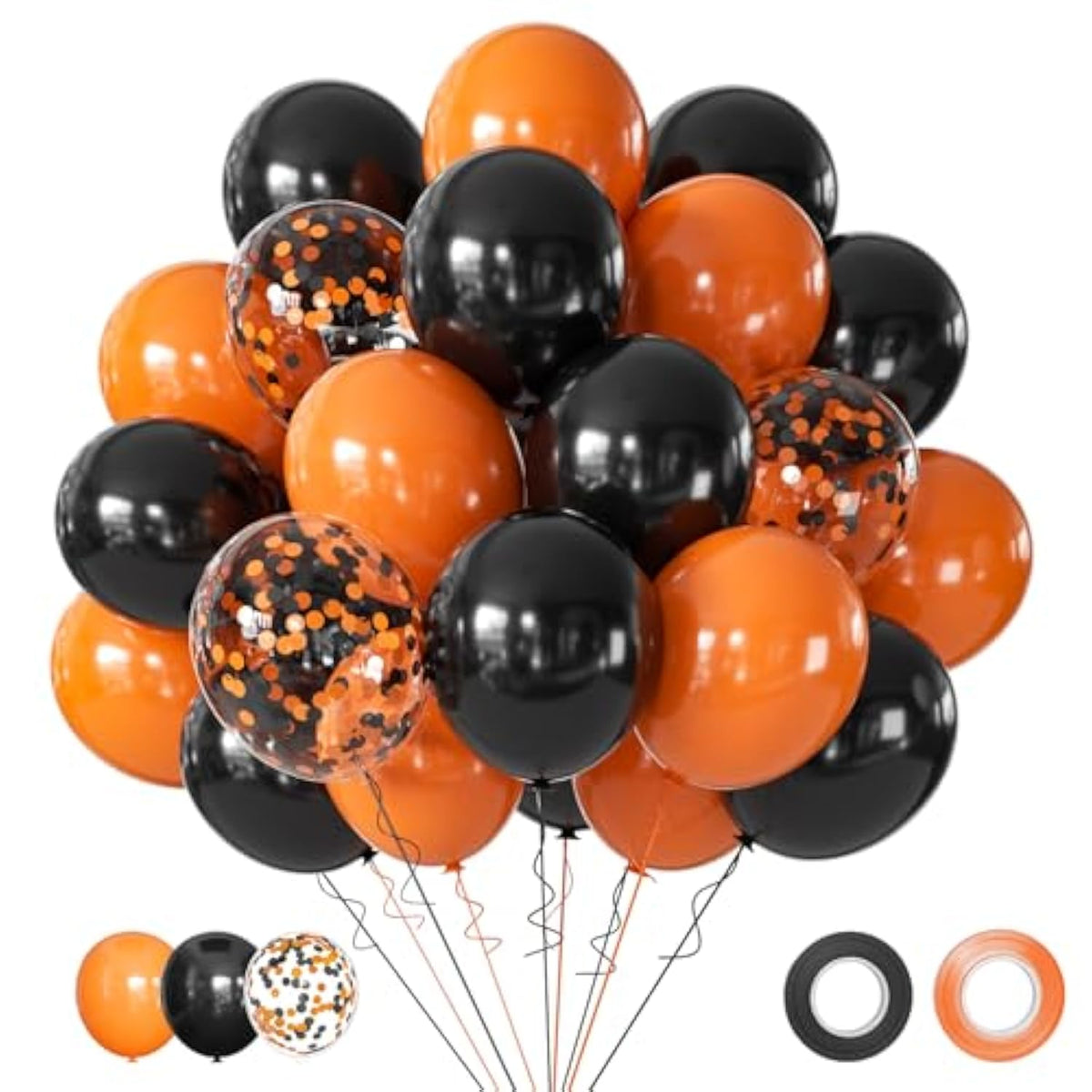 50 Pack Halloween Balloons 12 Inch Black Orange Latex & Confetti Balloons Party Decor