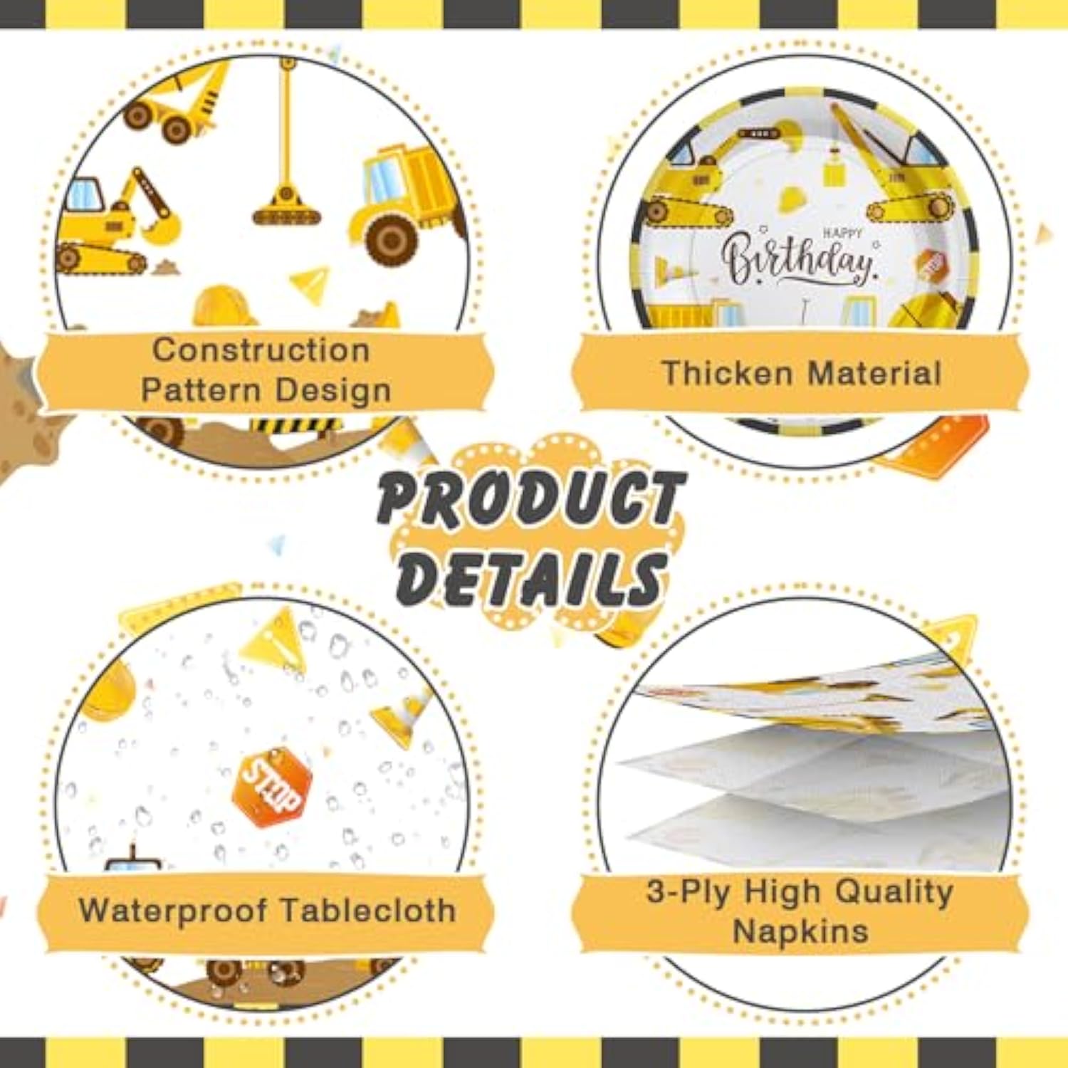 170PCS Construction Birthday Party Supplies Set with Banner, Plates, Cups & Tablecloths