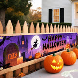Happy Halloween Banner 120x20in with Ribbon Purple Outdoor Yard Porch Garden Party Backdrop Decor