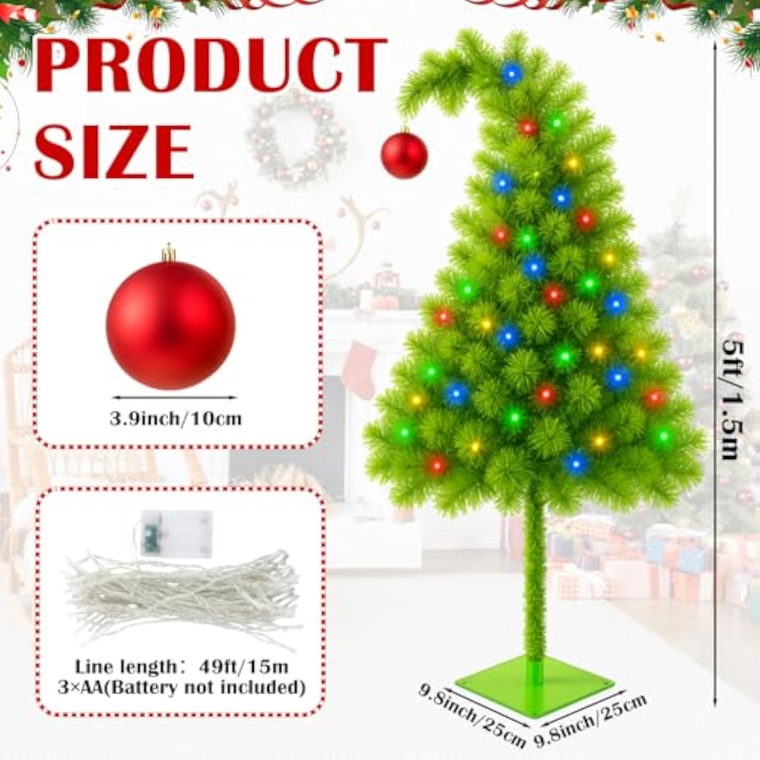 5 Ft Whimsical Christmas Tree Green Artificial Bendable Xmas Tree With 70 Led Colorful Lights And Balls Flexible Branches Fake Pine Decor With Metal Base