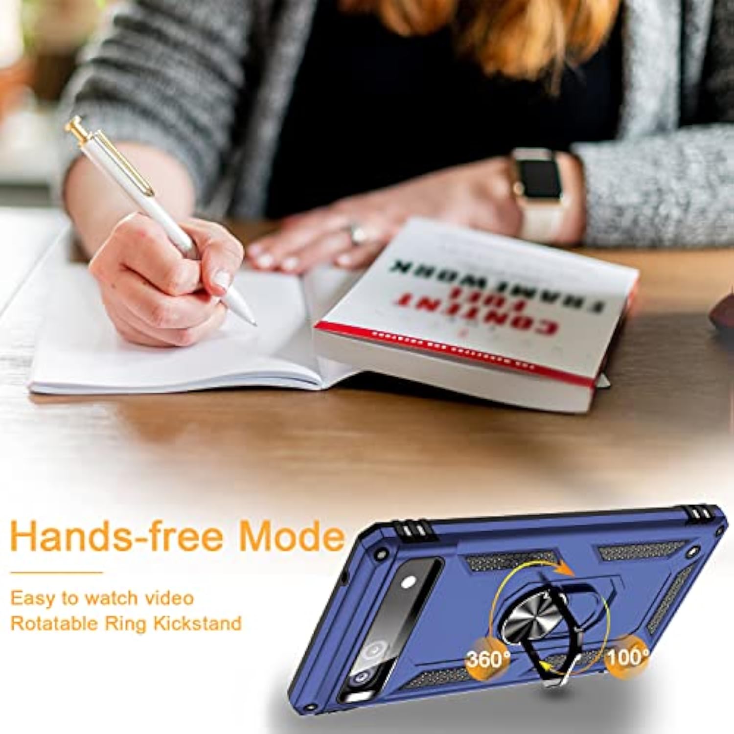 For Google Pixel 6A Case With Tempered Glass Screen Protector [2 Pack], Military-Grade Armor Shockproof Protective Phone Cover With Ring Magnetic Kickstand For Pixel 6A, Blue