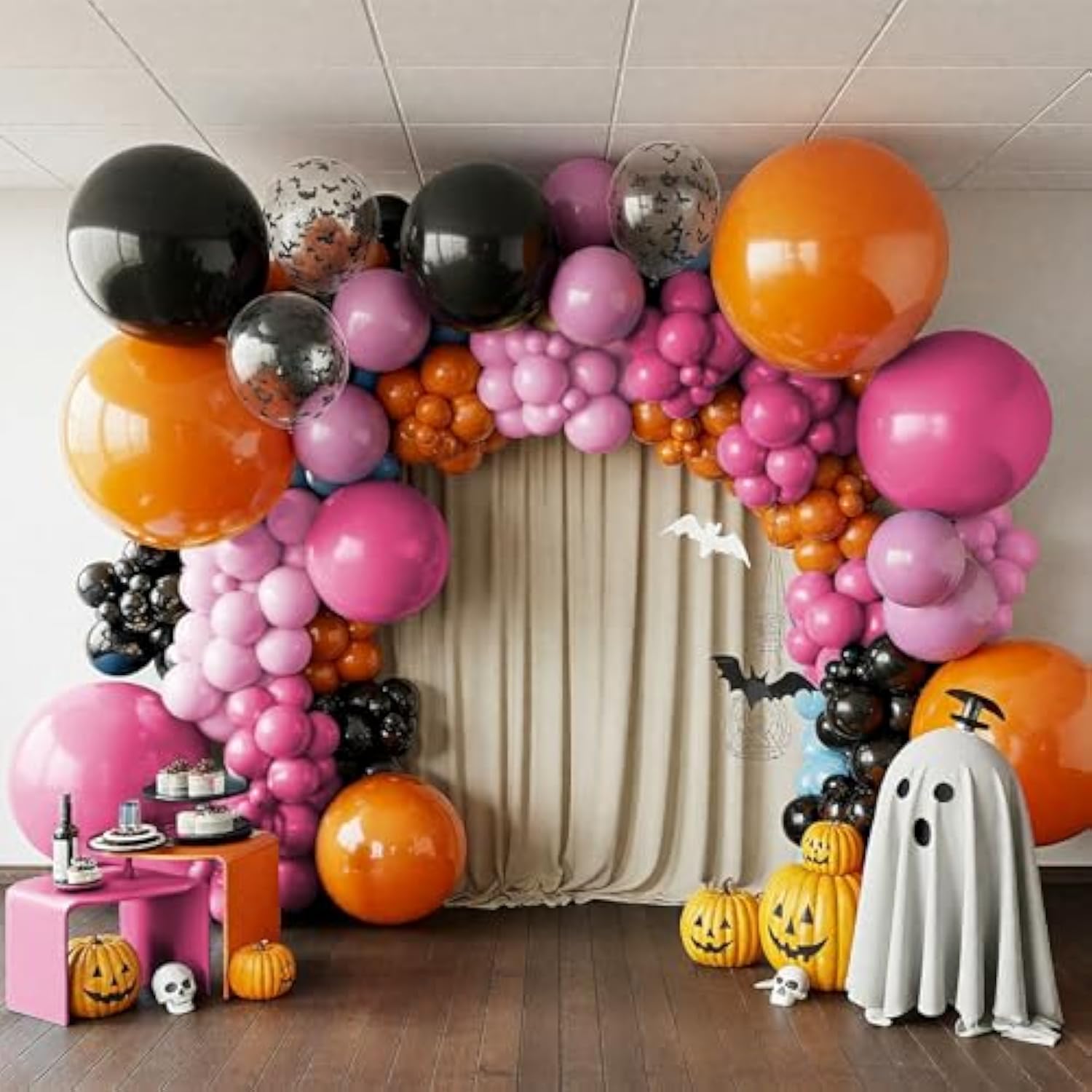 Halloween Balloons Set 12 Inch Orange Black Purple Bat Confetti Latex Party Decorations
