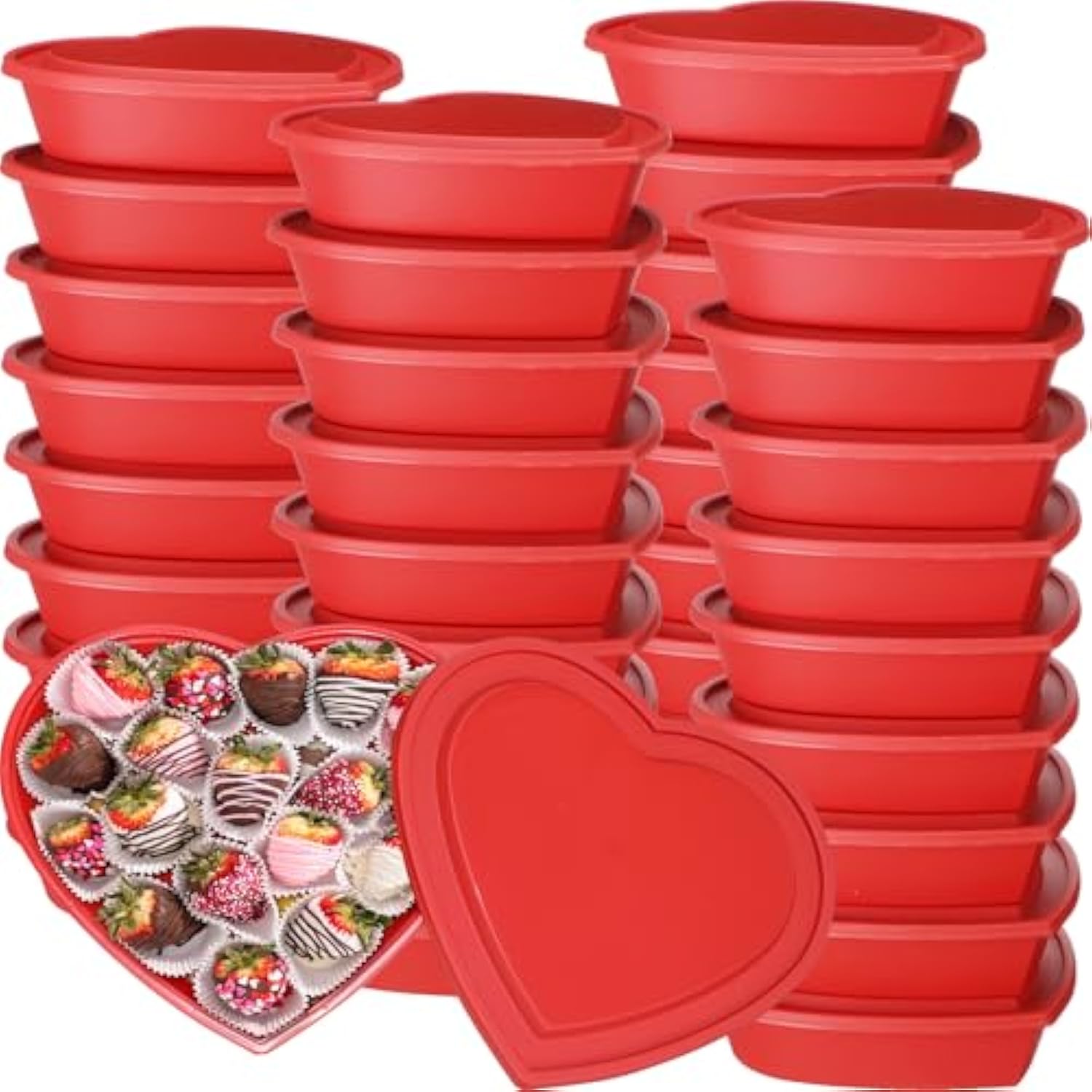 25 Pcs 22 Oz Valentine'S Day Heart Shaped Storage Containers With Lids Valentine Plastic Storage Charcuterie Boxes Red Heart Disposable Dessert Box For Kitchen Restaurant Fruit Vegetable Food