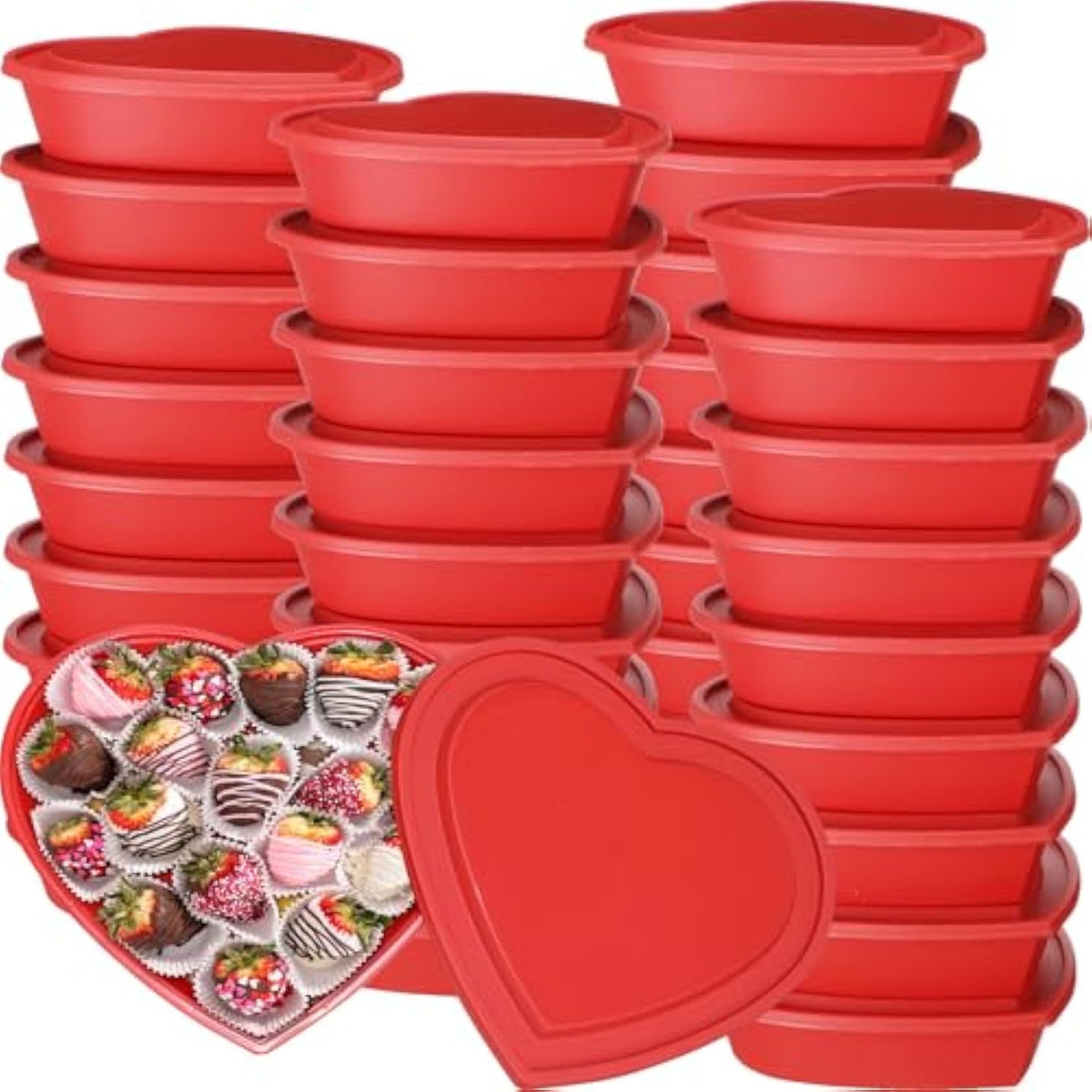 25 Pcs 22 Oz Valentine'S Day Heart Shaped Storage Containers With Lids Valentine Plastic Storage Charcuterie Boxes Red Heart Disposable Dessert Box For Kitchen Restaurant Fruit Vegetable Food