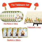 Fox Theme Birthday Party Supplies Decorations, 48Pcs Fox Party Supplies Kit Includes Fox Happy Birthday Banner, Fox Balloons And Various Party Tableware Supplies With Cartoon Fox For Kids Boys Girls