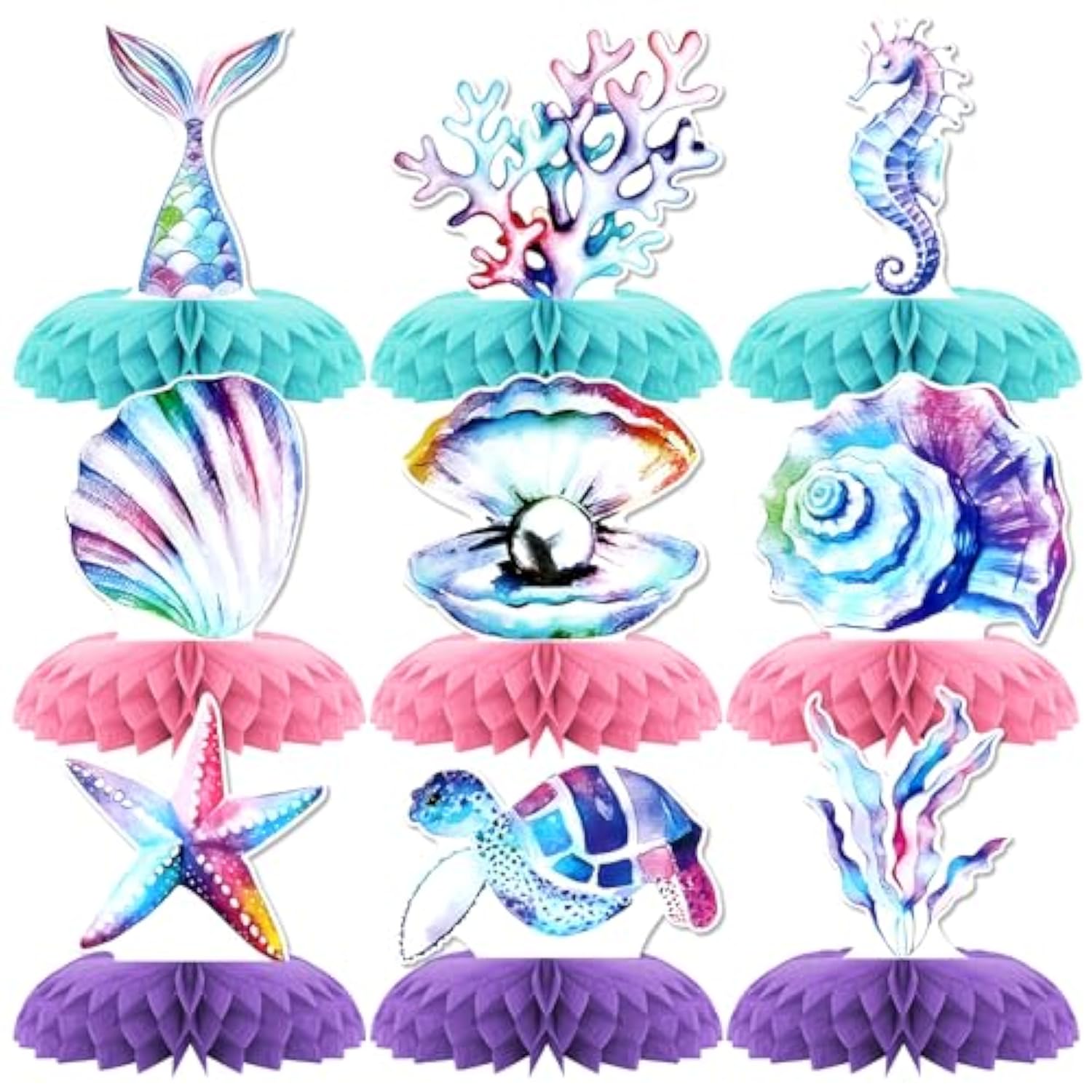 Mermaid Theme Party Decorations,9 Pcs Mermaid Centerpieces For Tables Honeycomb Centerpieces 3D Mermaid Theme Party Decor Supplies Boys Girls