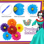 18 Pcs Mexican Paper Flowers Colorful Fiesta Tissue Paper Flowers Pom Poms Mexican Carnival For Floral Party Backdrop Wedding Birthday Party Craft, 6" 8" 10"