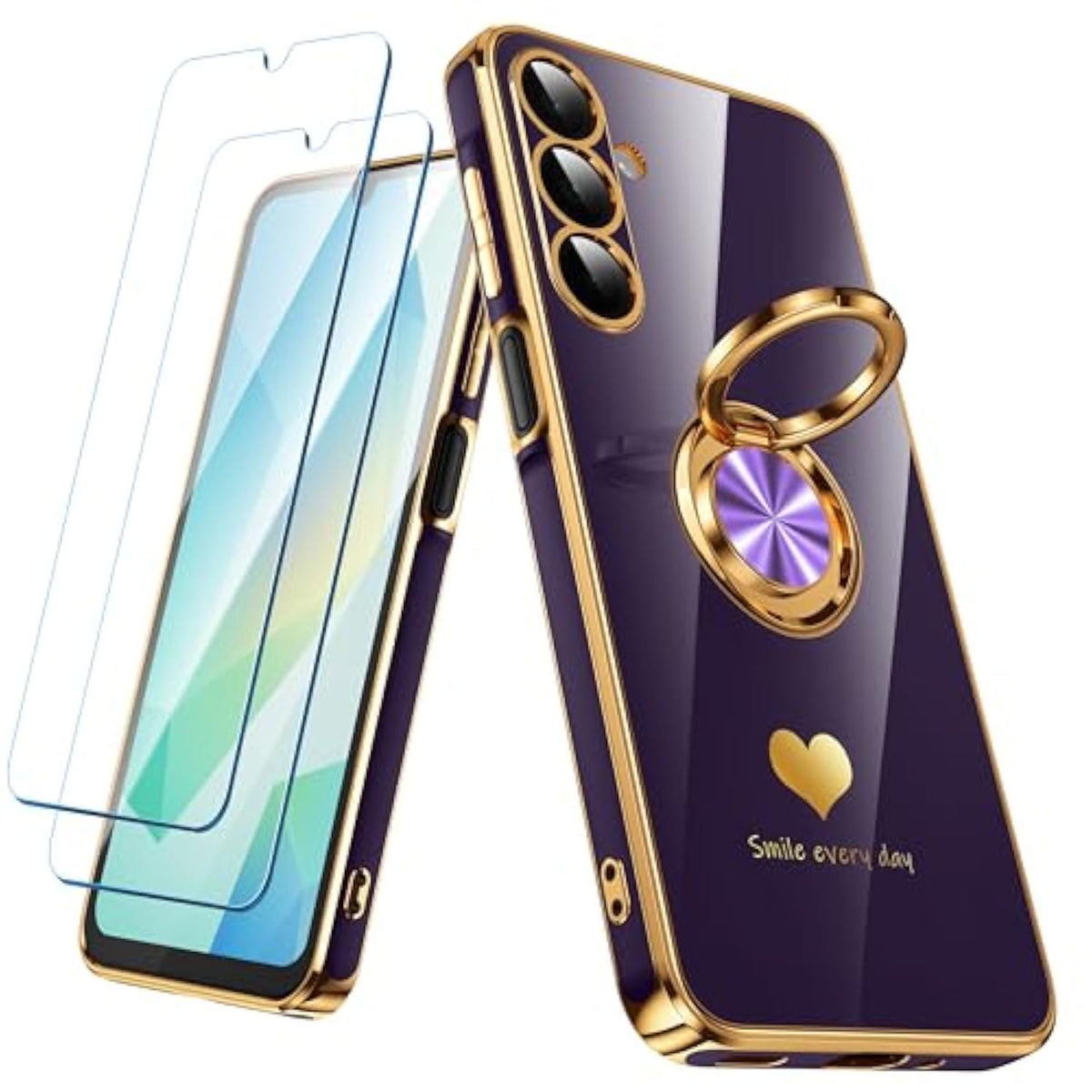 Galaxy A16 5G Case with Screen Protector and Rotating Ring Holder Purple