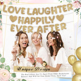 Pre Strung Love Laughter Happily Ever After Banner Glitter Bridal Shower Decorations Bachelorette Party Decor For Love Married Wedding Shower Engagement Party Banner(Champagne Gold)