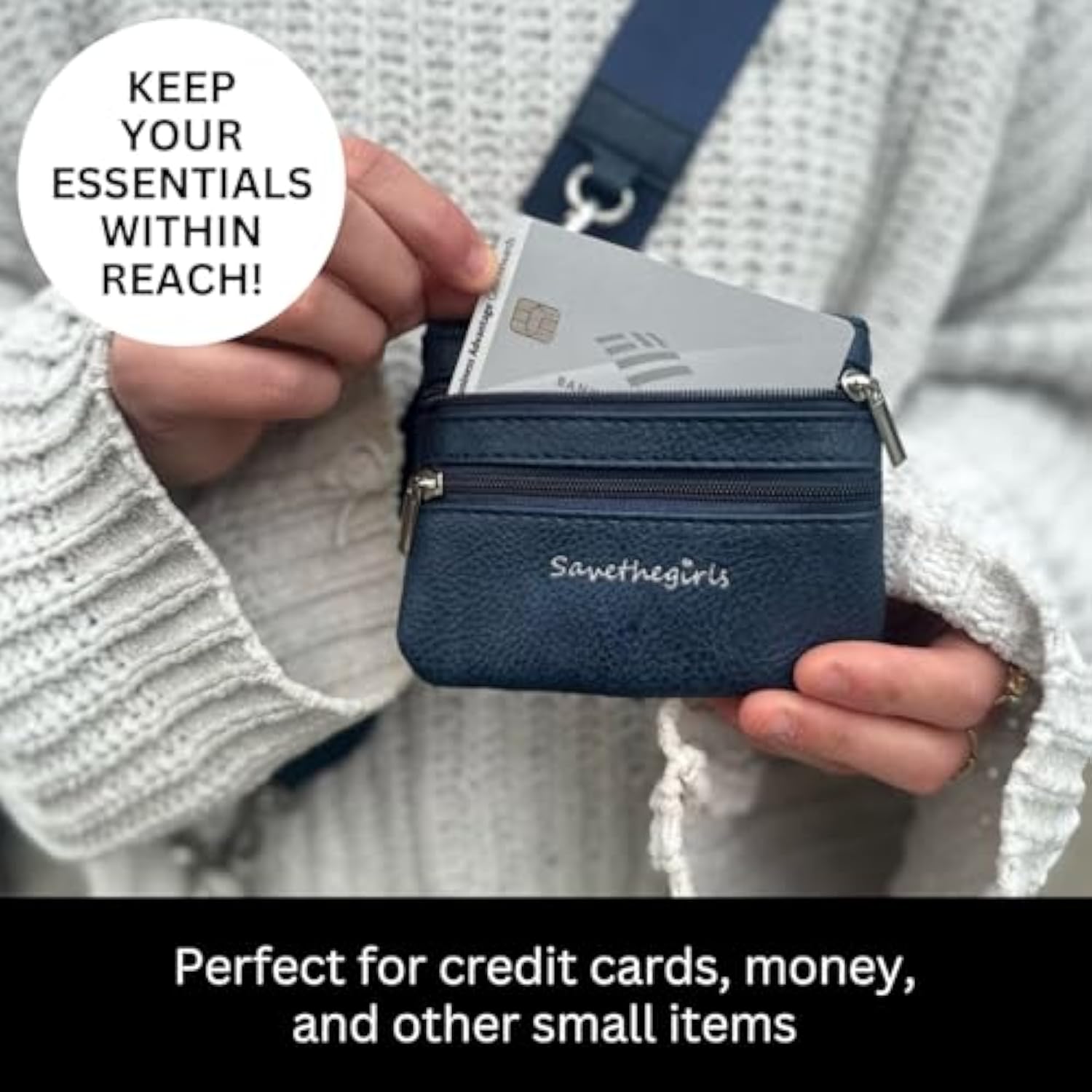 Clip And Go Phone Strap Solid (Black - Black Pouch) - Crossbody Phone Strap Chain With Zipper Wallet Pouch – Phone Lanyard